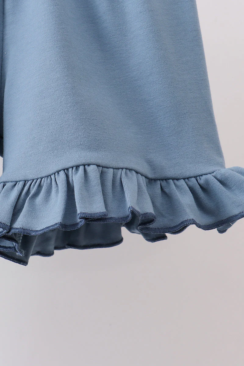 Blue plaid duck smocked ruffle shorts set - Image 3