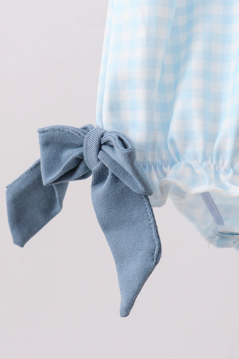 Blue Plaid Embroidered Bow Bubble - Image 3