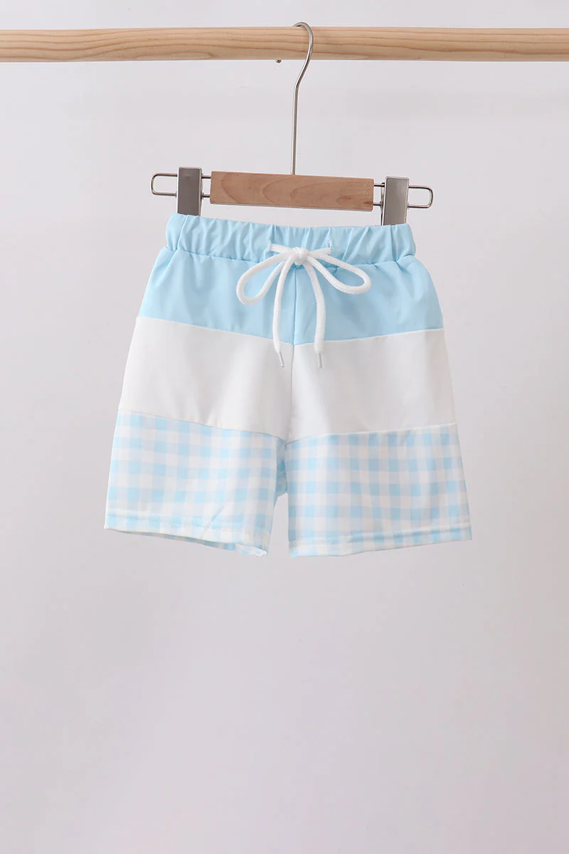 Blue Plaid UPF Swim Trunks
