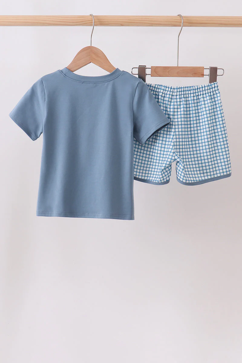 Blue Pocket Grid Shorts Set - Image 5