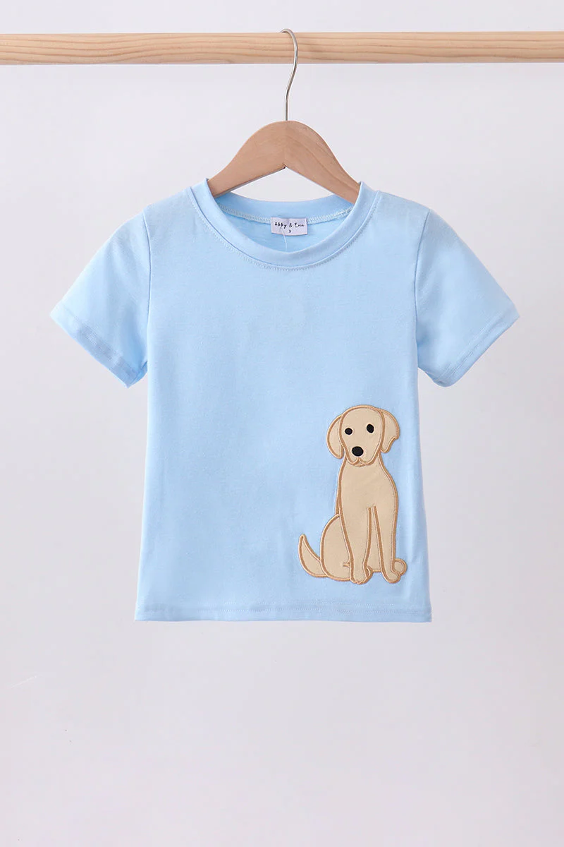 Blue puppy applique top