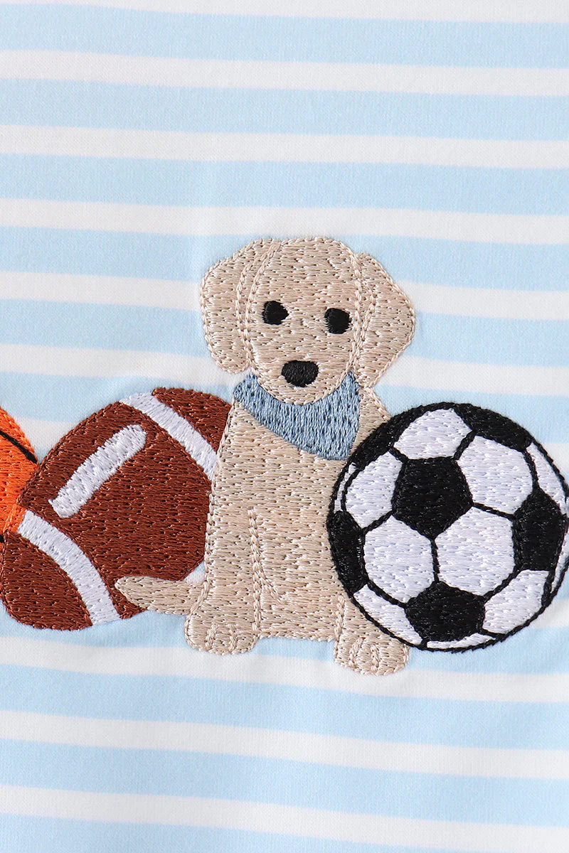 Blue Puppy Ball Embroidered Stripe Bubble - Image 4