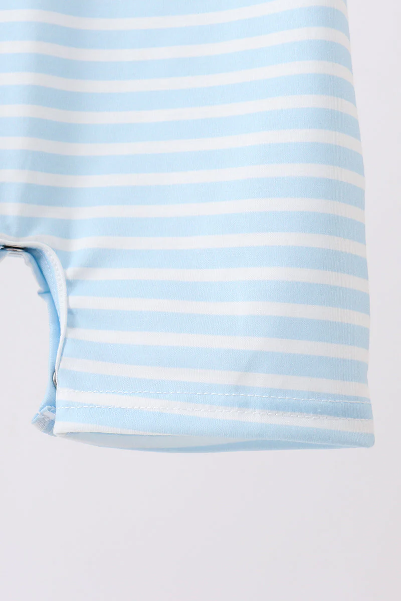 Blue Puppy Ball Embroidered Stripe Romper - Image 2