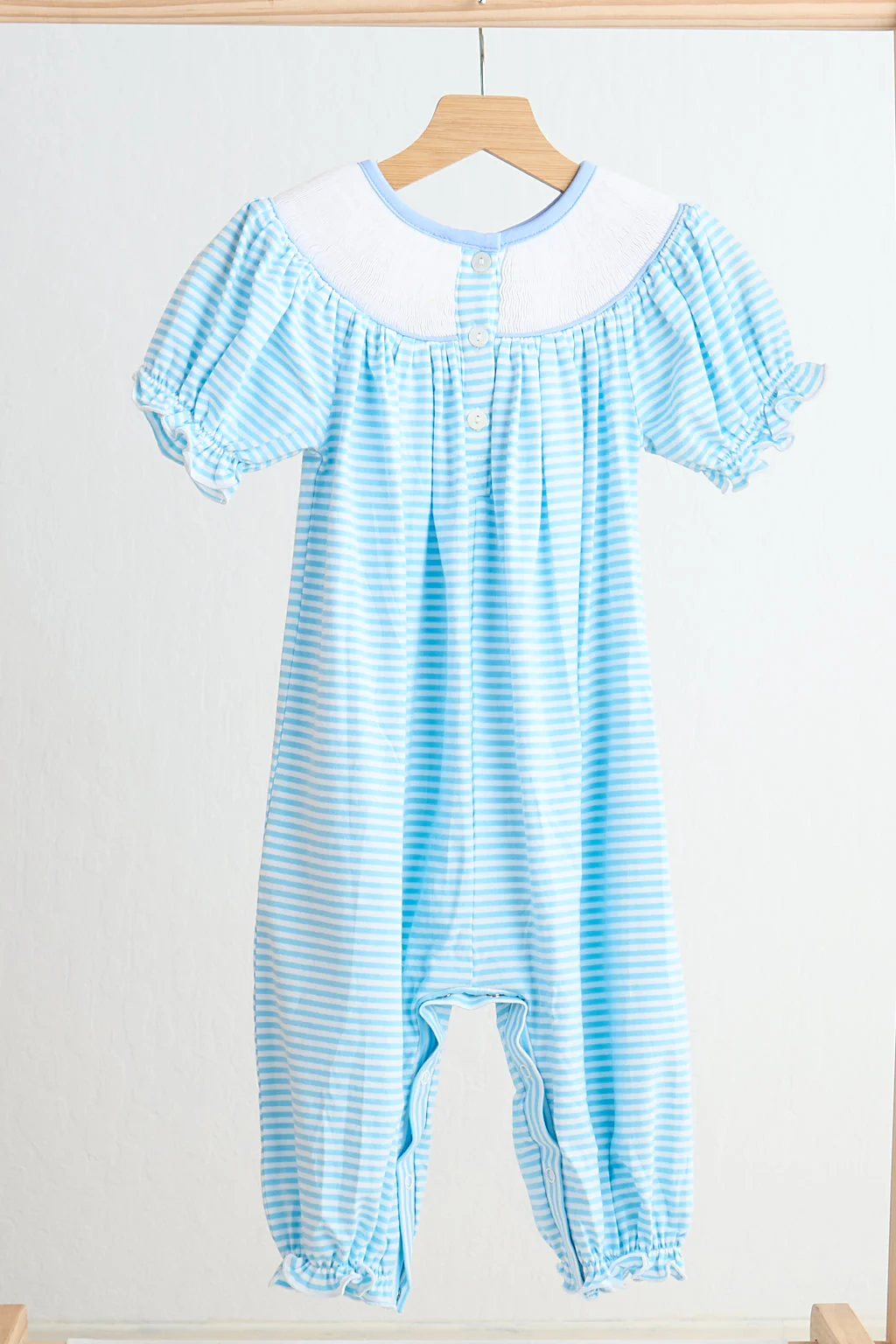 Blue puppy hand smocked girl romper - Image 3