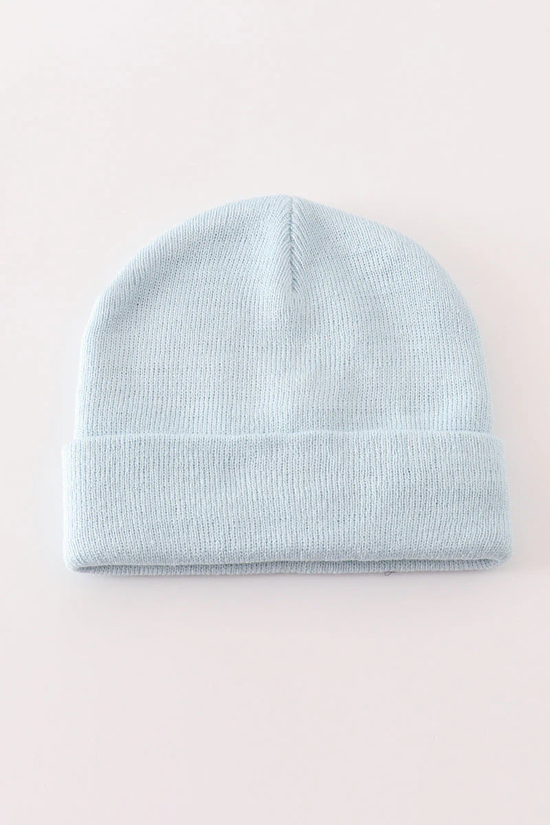 Blue ribbed basic knit beanie hat - Image 2