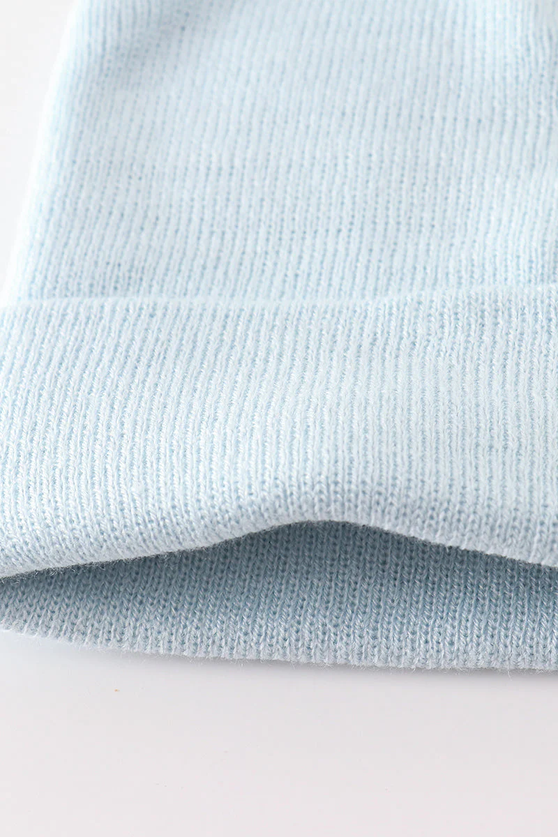 Blue ribbed basic knit beanie hat - Image 3