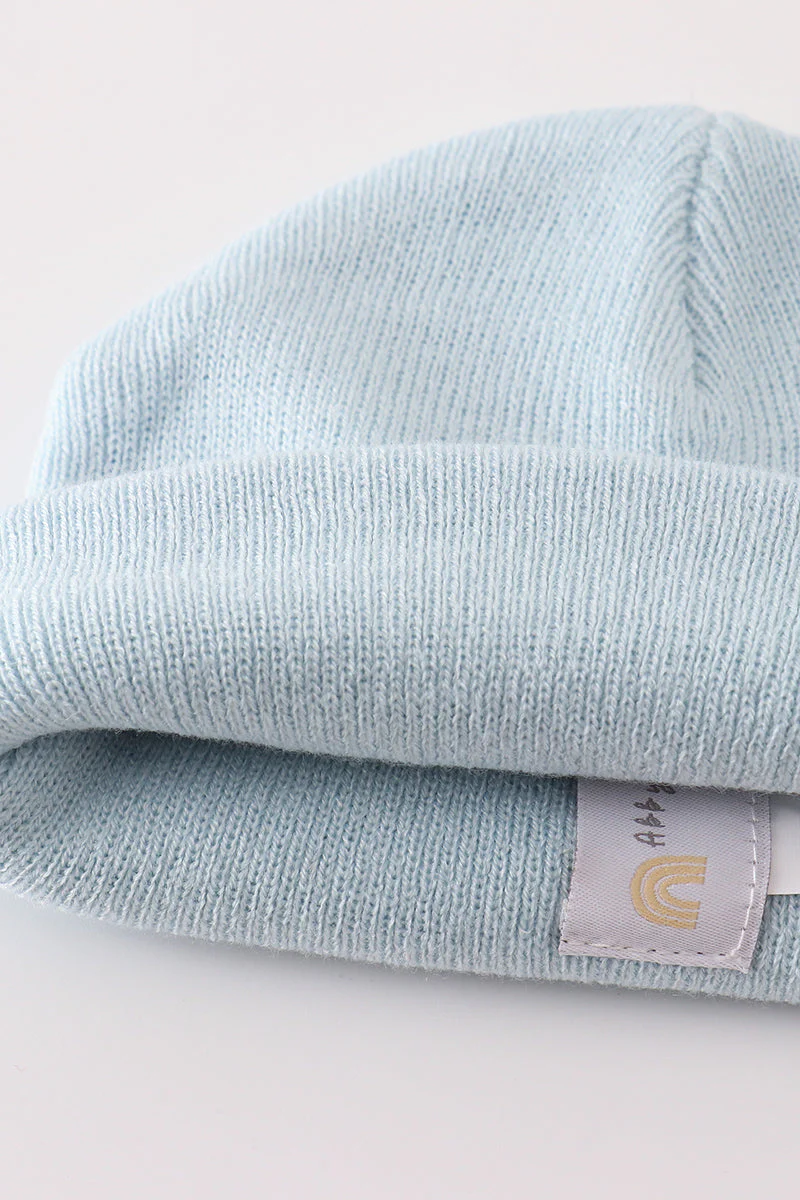 Blue ribbed basic knit beanie hat - Image 4