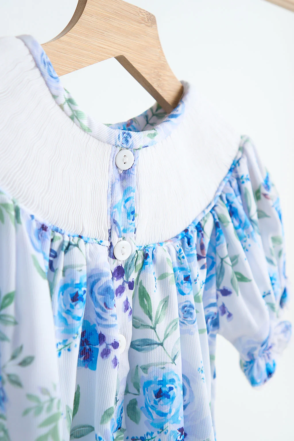 Blue rose hand smocked print girl romper - Image 3