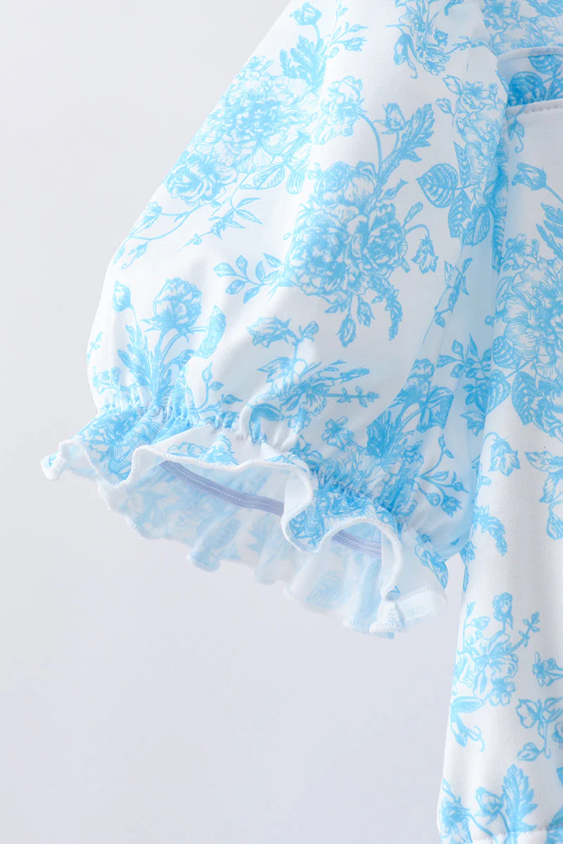 Blue rose print women dress - Image 3