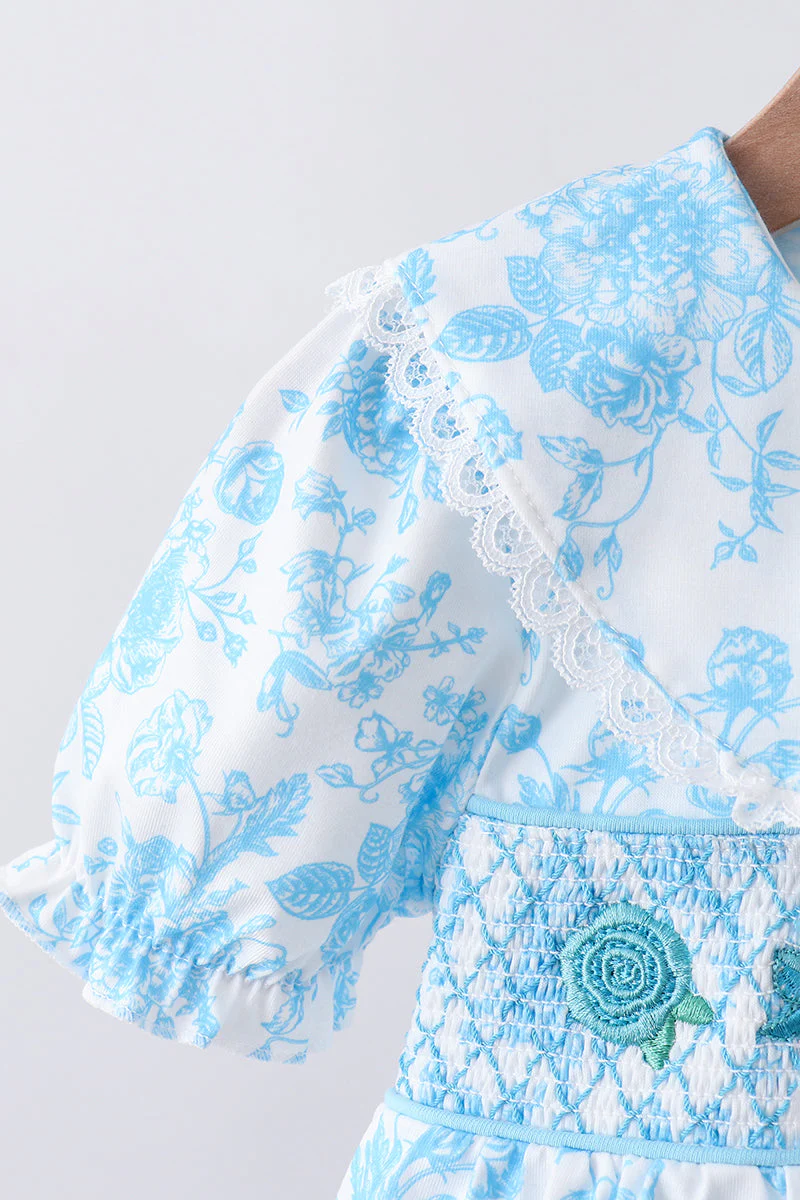 Blue rose smocked bloomer set - Image 3