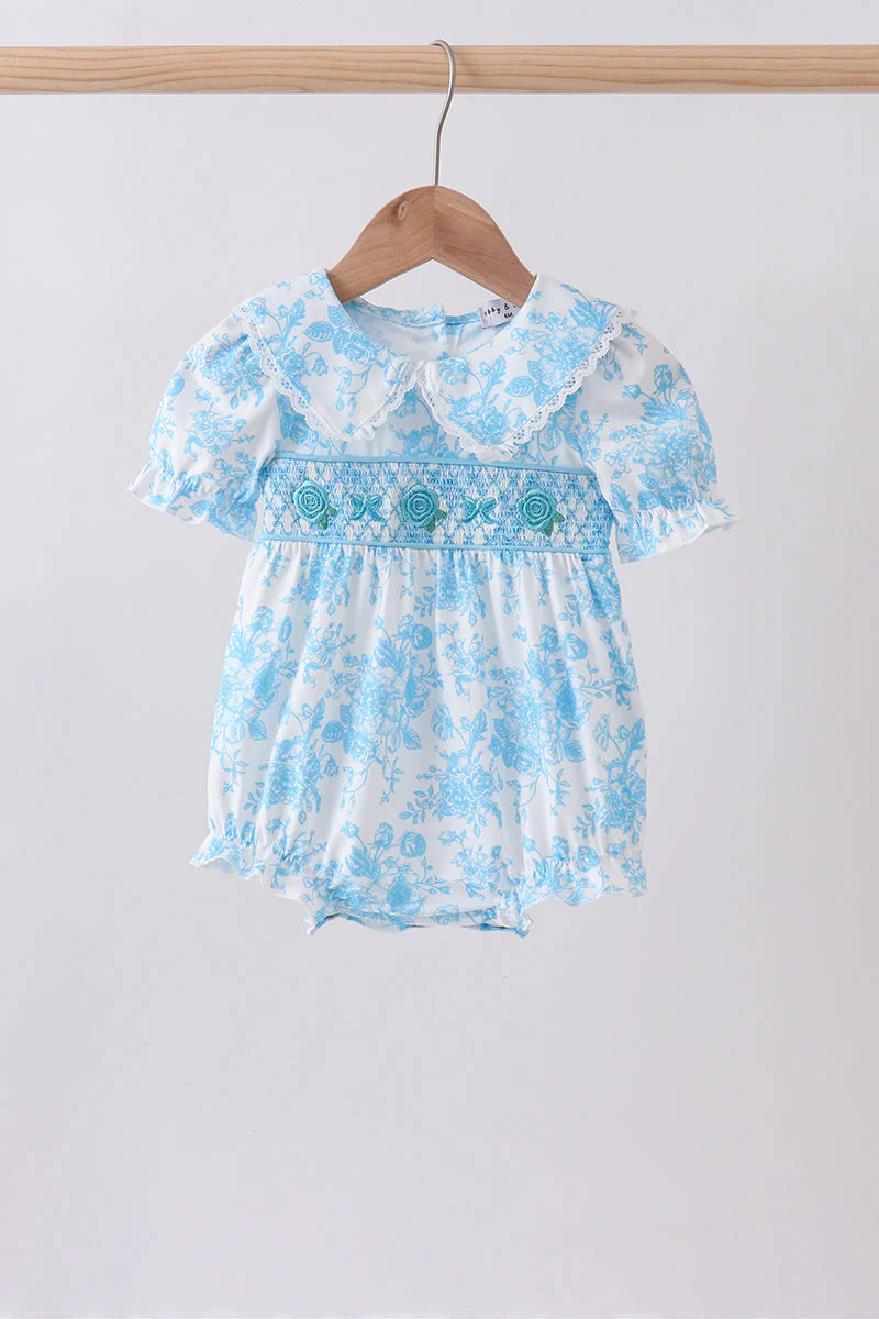 Blue rose smocked bubble