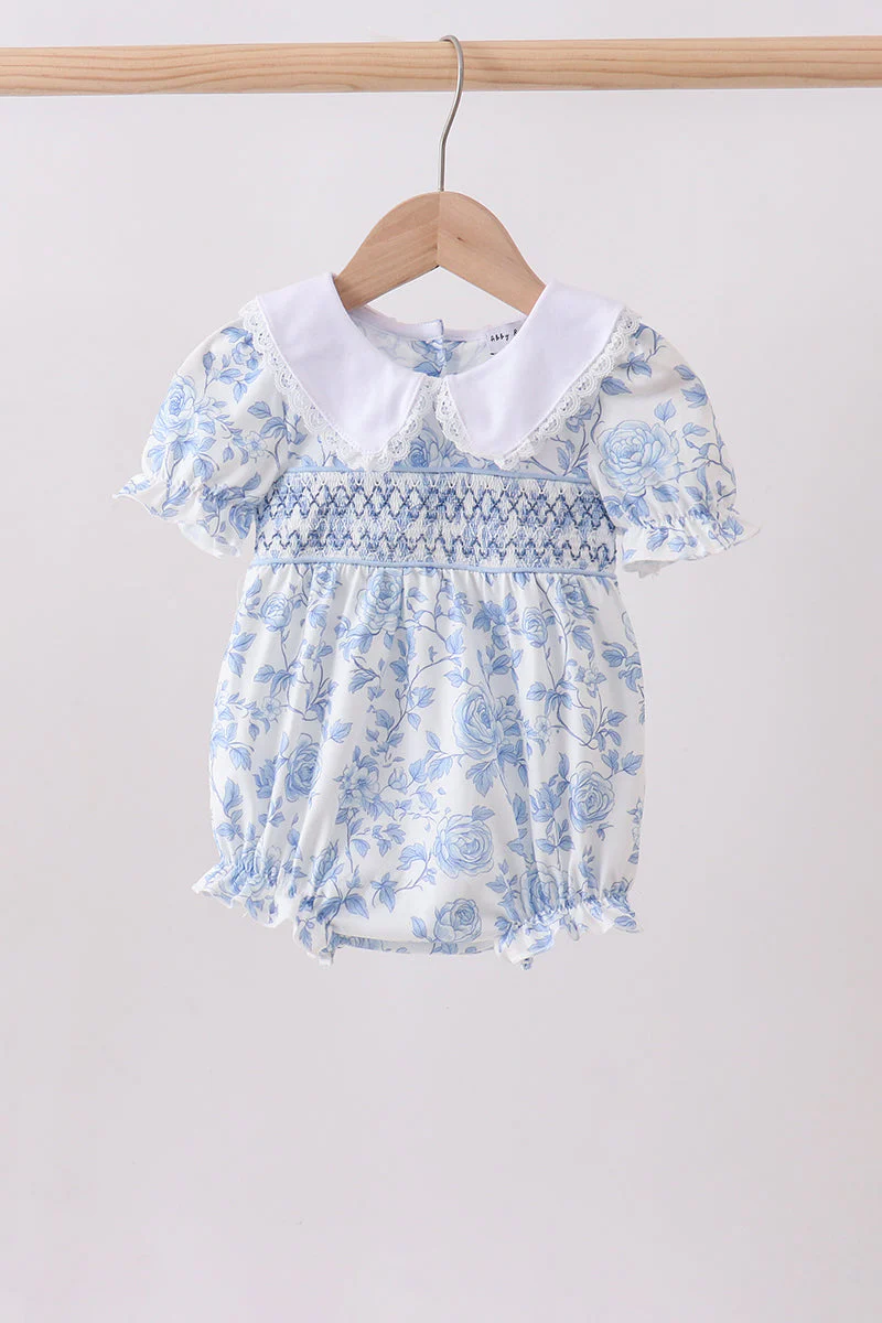 Blue rose smocked bubble