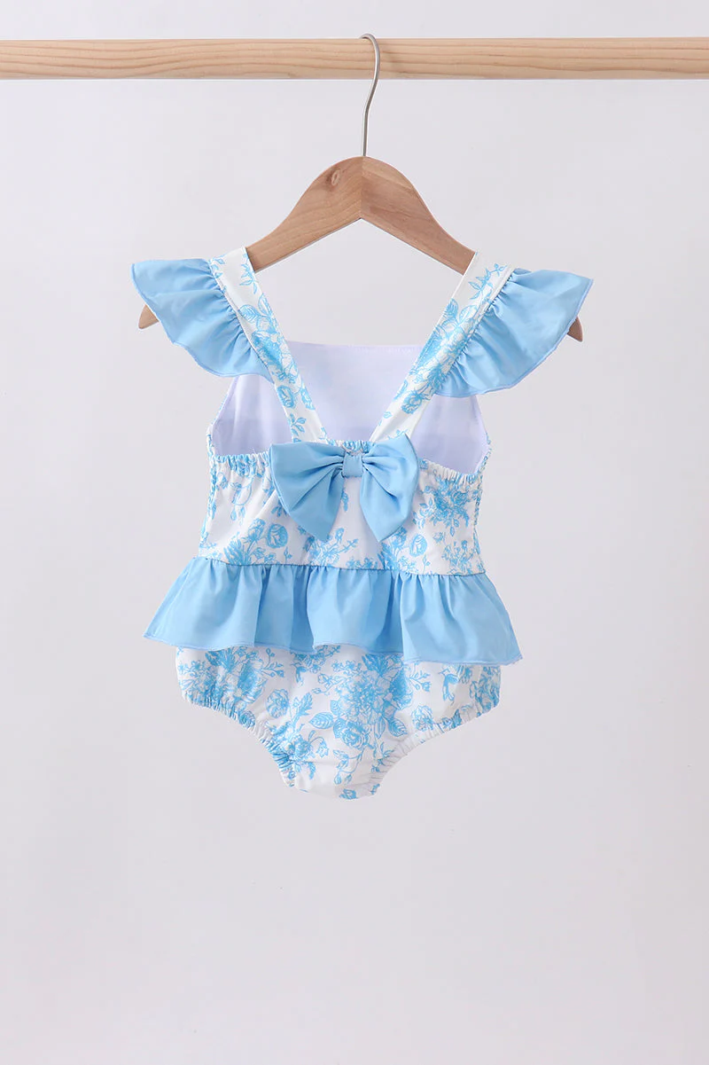 Blue rose smocked ruffle one-piece swimsuit - Image 5