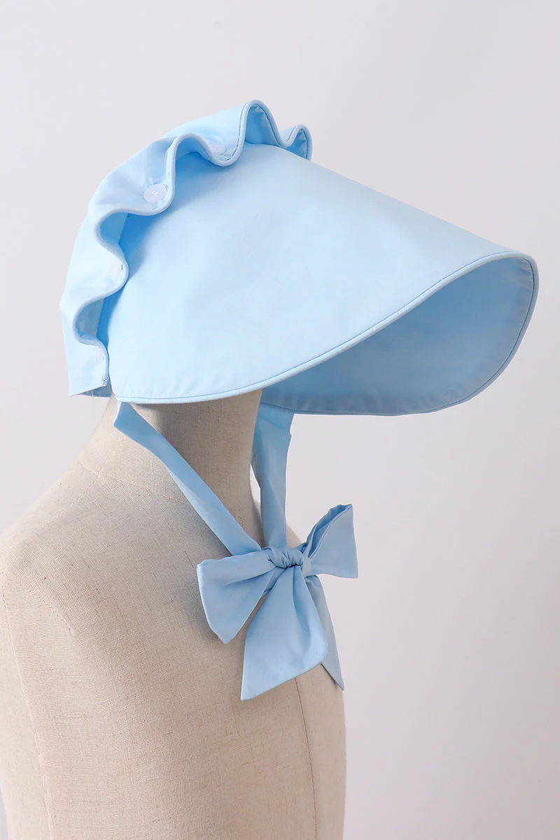 Blue ruffle bow bonnet