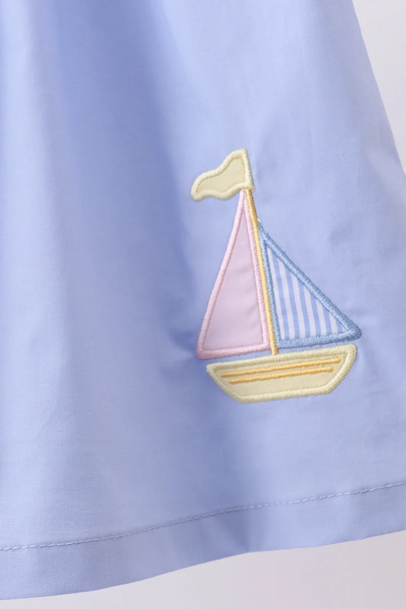 Blue Sailboat Embroidered Bloomer Set - Image 4