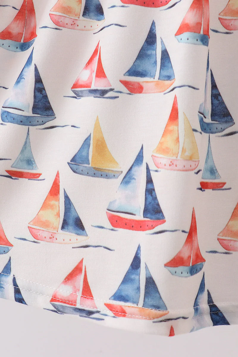 Blue Sailboat Embroidered Dress - Image 3