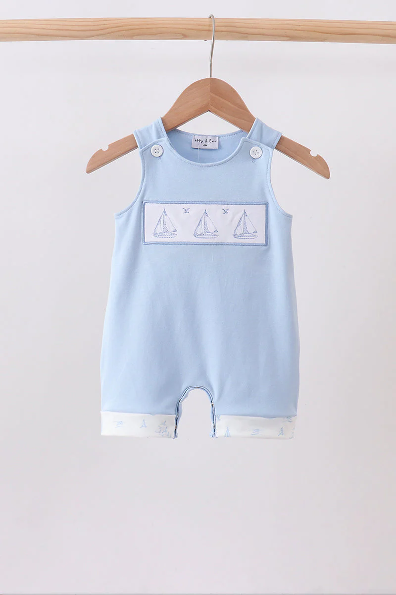 Blue Sailboat Embroidered Jon Jon