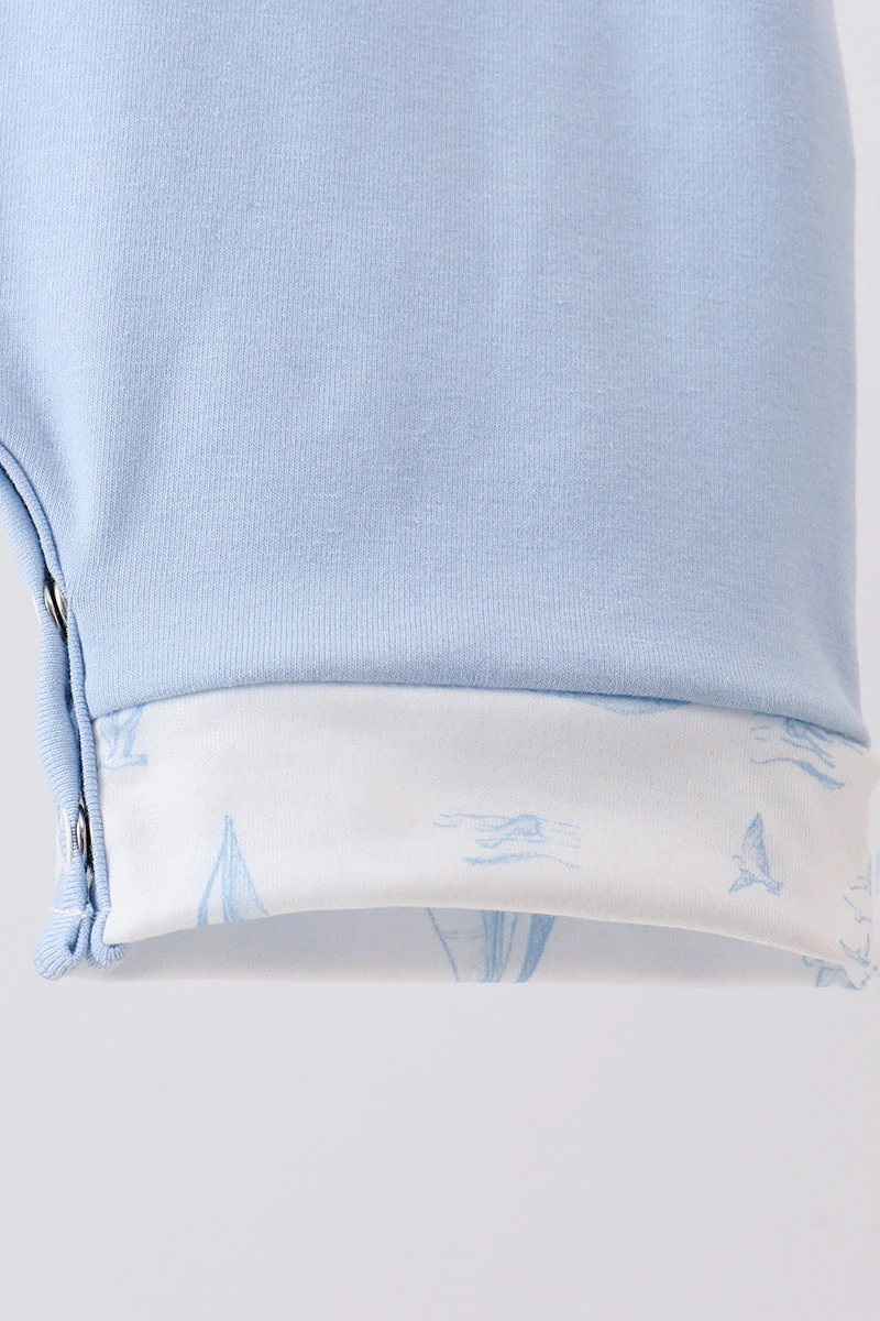 Blue Sailboat Embroidered Jon Jon - Image 2