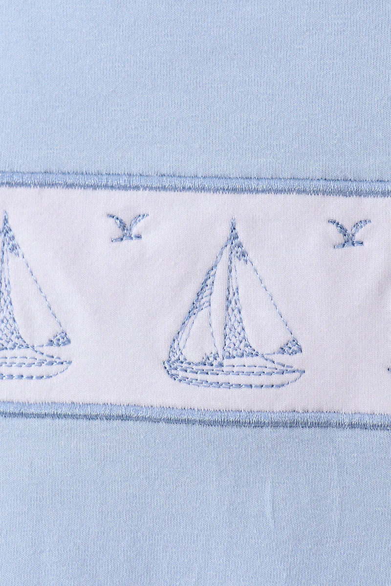 Blue Sailboat Embroidered Jon Jon - Image 3