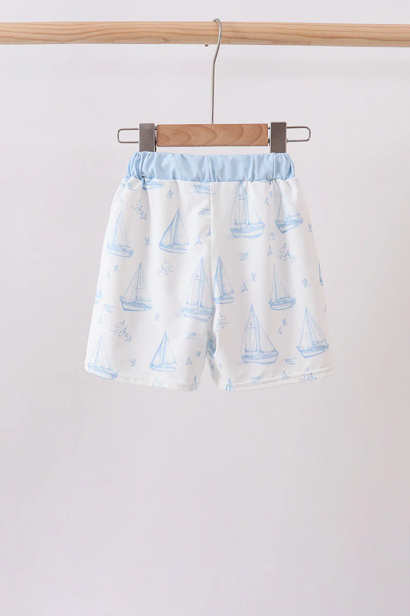 Blue Sailboat Embroidered Swim Trunks - Image 3