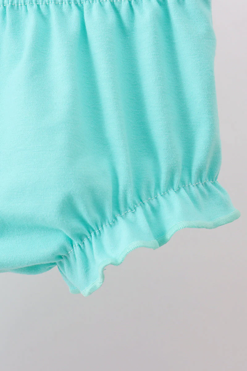Blue sailboat print ruffle bloomer set - Image 4