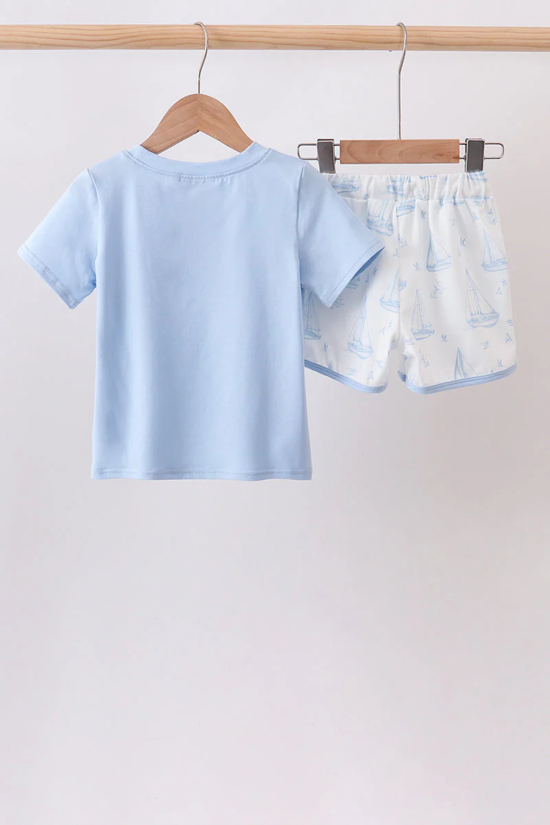 Blue Sailboat Shorts Set - Image 2