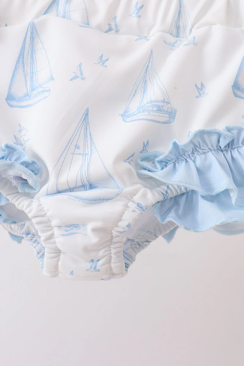 Blue Sailboat Smocked 2PC Swimsuit - Image 2