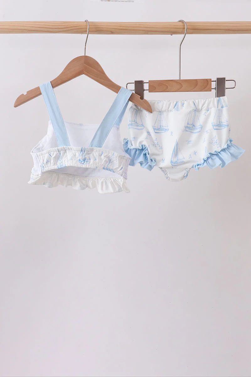 Blue Sailboat Smocked 2PC Swimsuit - Image 4