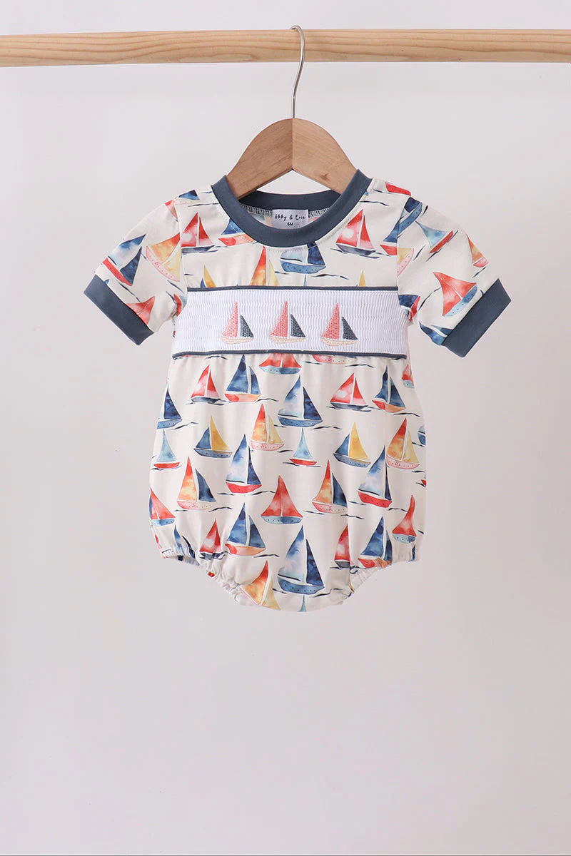 Blue Sailboat Smocked Bubble