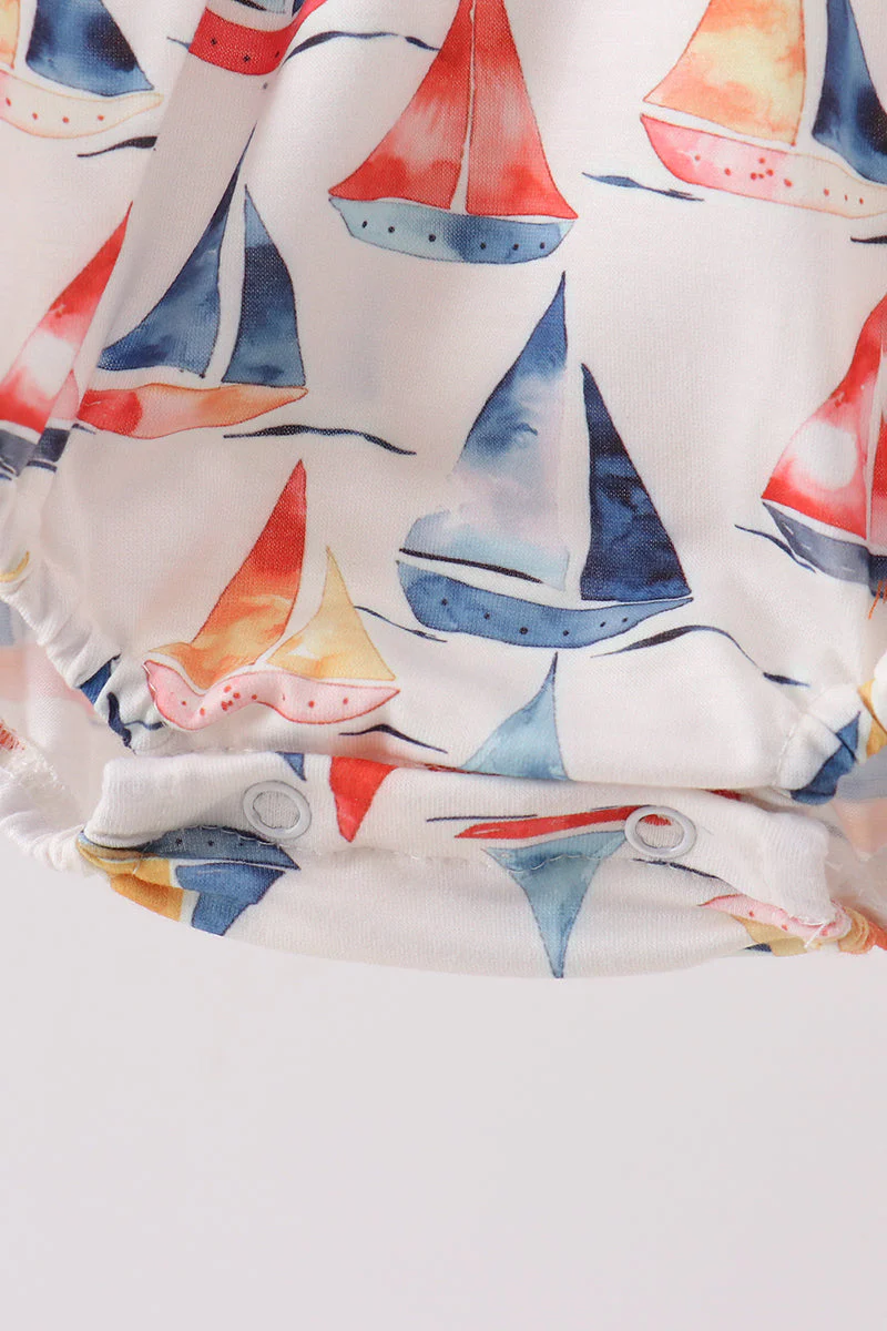 Blue Sailboat Smocked Bubble - Image 4