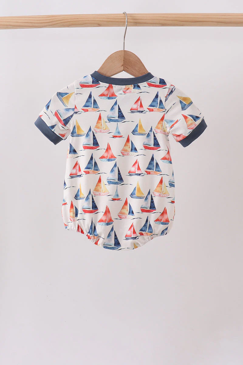 Blue Sailboat Smocked Bubble - Image 5