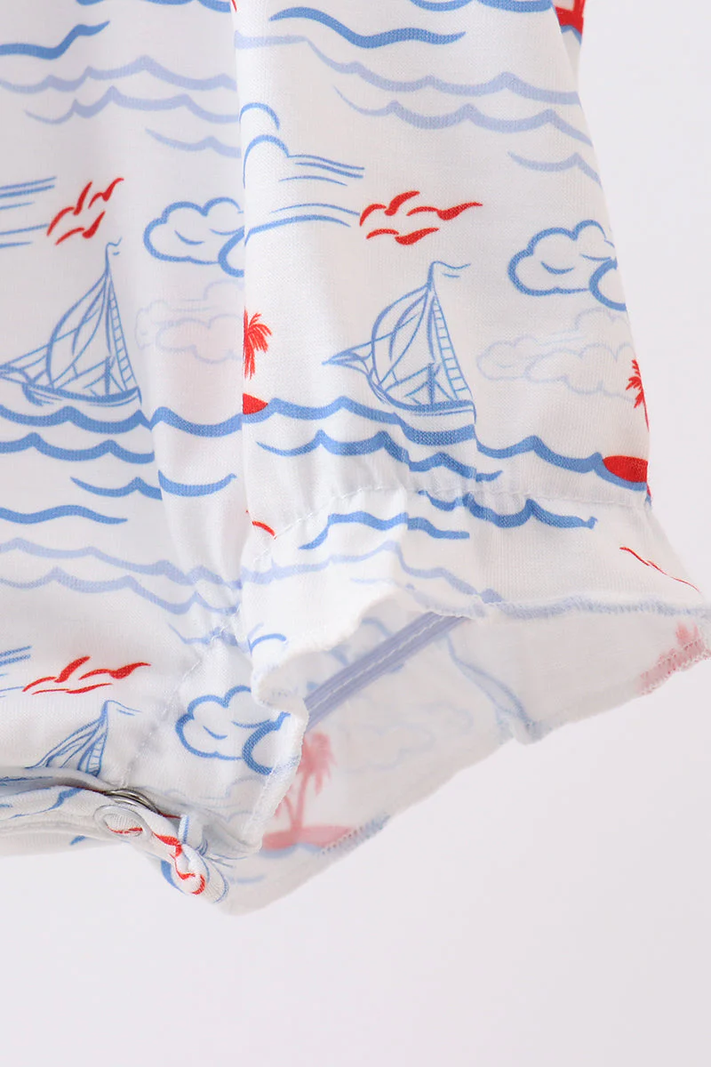 Blue Sailboat Smocked Bubble - Image 3