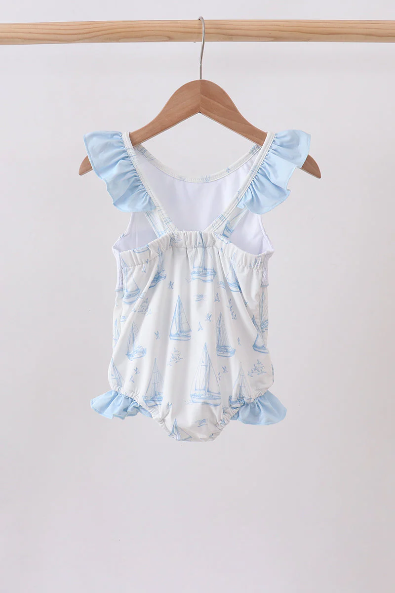Blue Sailboat Smocked One-Piece Swimsuit - Image 2