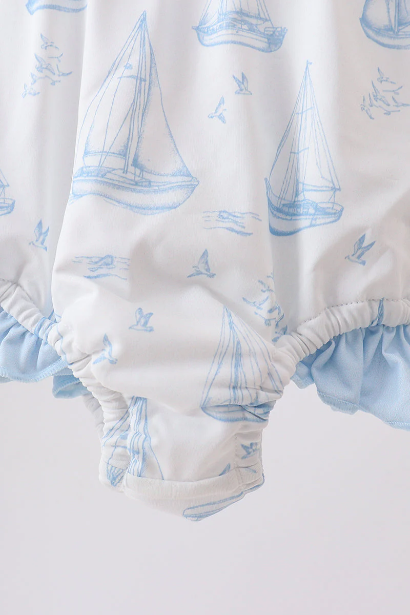 Blue Sailboat Smocked One-Piece Swimsuit - Image 3