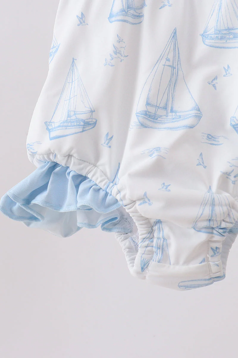 Blue Sailboat Smocked One-Piece Swimsuit - Image 4