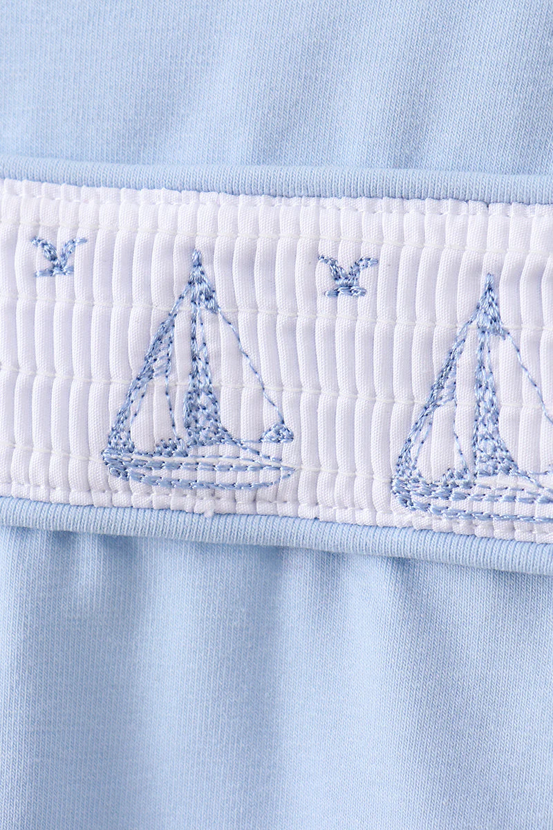 Blue Sailboat Smocked Scalloped Bloomer Set - Image 4