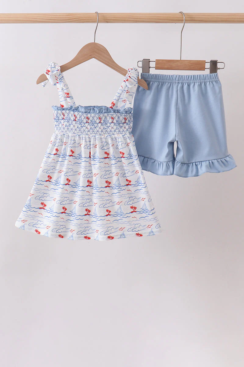 Blue Sailboat Smocked Set - Image 5