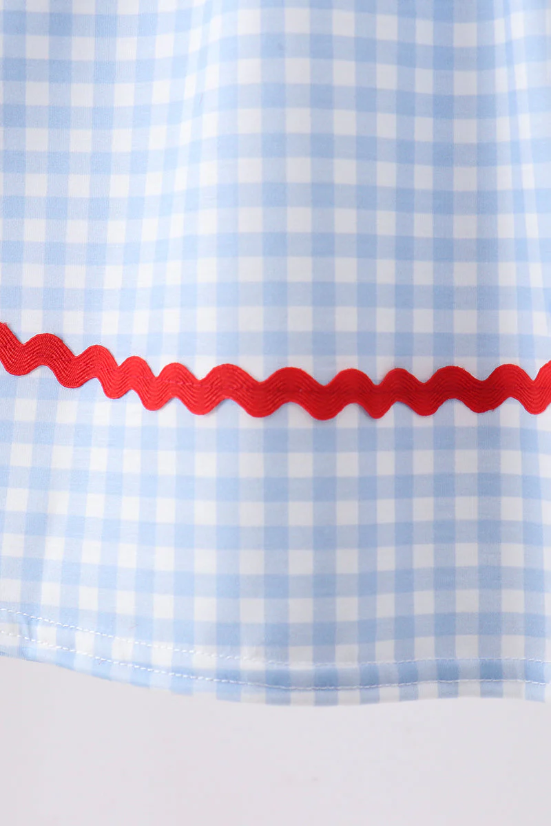 Blue School Bus Smocked Gingham Dress - Image 2