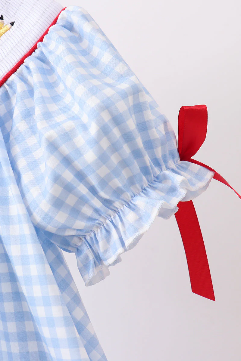 Blue School Bus Smocked Gingham Dress - Image 3
