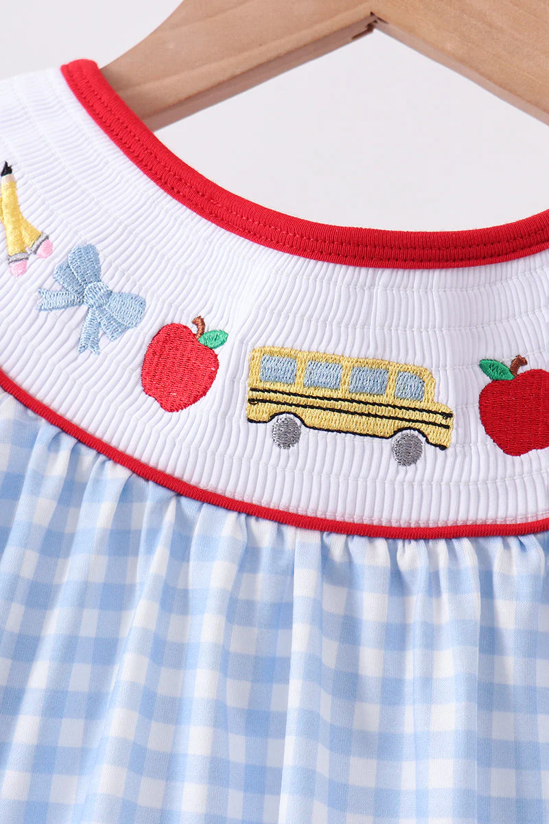 Blue School Bus Smocked Gingham Dress - Image 5