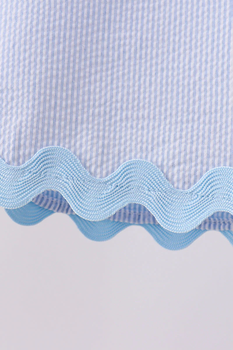 Blue Seersucker Stripe Scalloped Shorts Set - Image 4