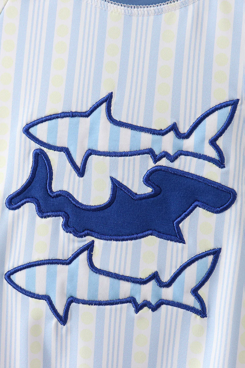 Blue shark applique stripe swimsuit - Image 2