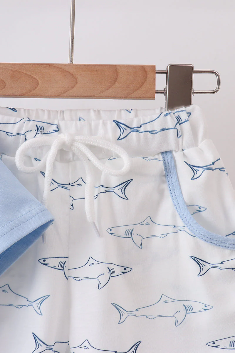 Blue Shark Print Shorts Set - Image 2