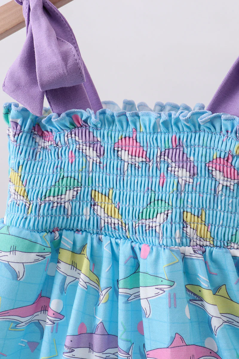 Blue Shark Smocked Bloomer Set - Image 2