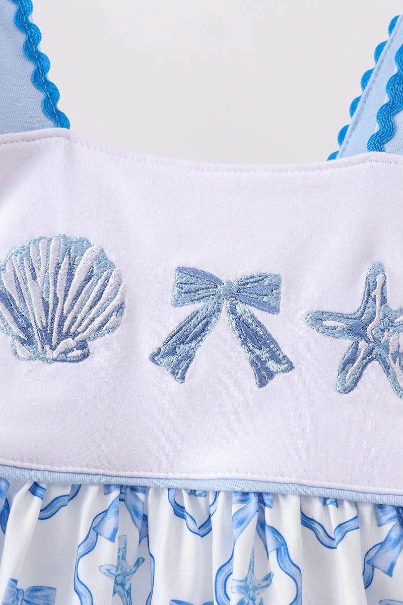 Blue Shells Embroidered Dress - Image 2