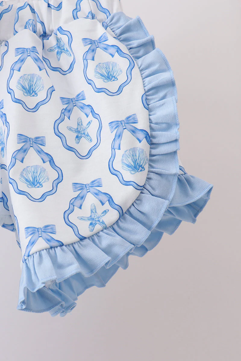 Blue Shells Embroidered Ruffle Shorts Set - Image 3