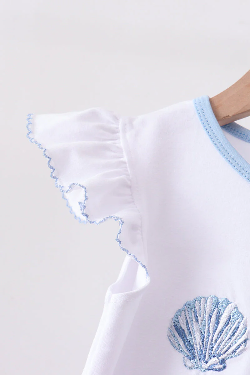 Blue Shells Embroidered Ruffle Shorts Set - Image 4