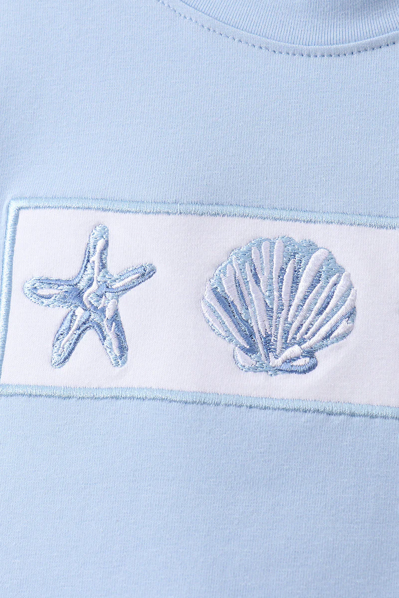Blue Shells Embroidered Shorts Set - Image 4