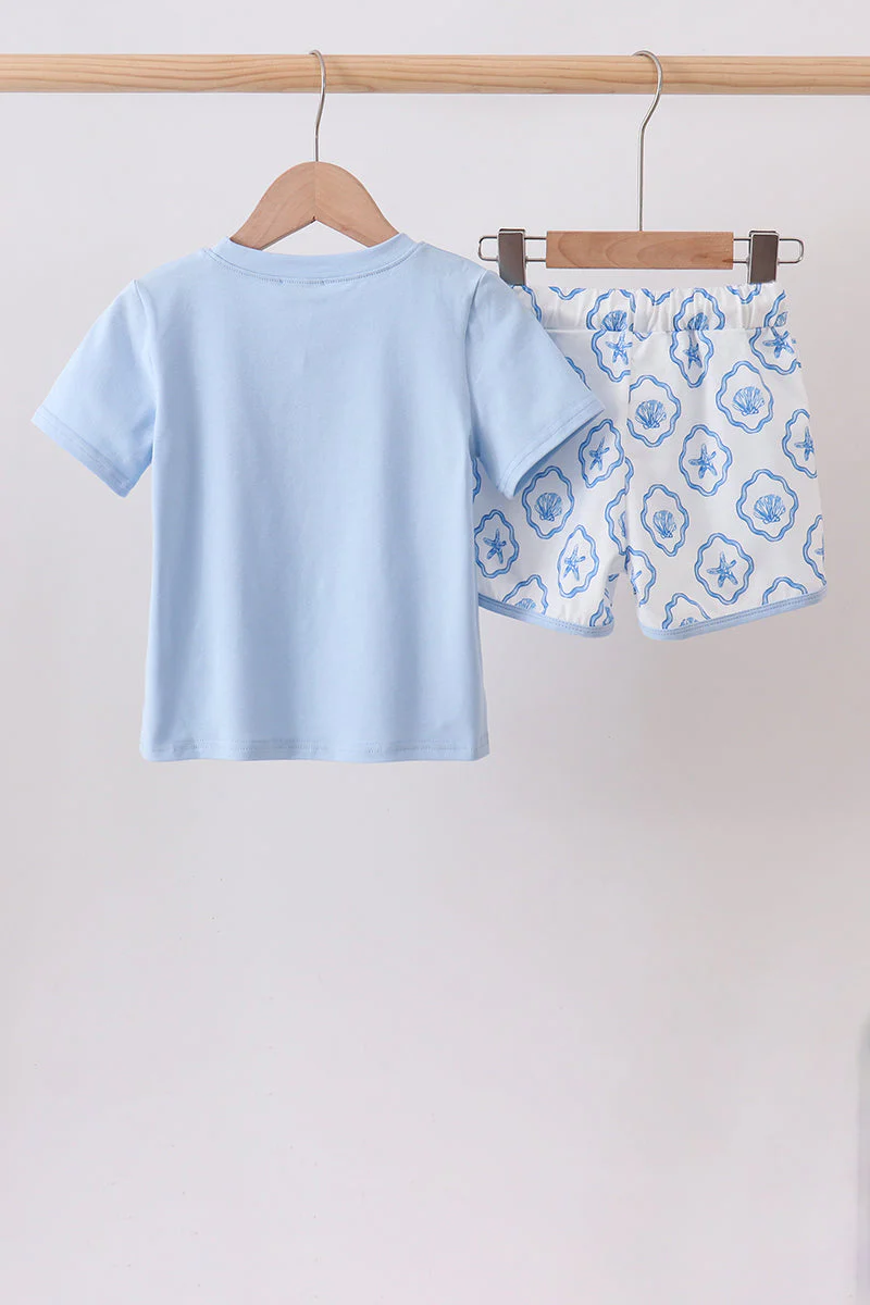 Blue Shells Embroidered Shorts Set - Image 5