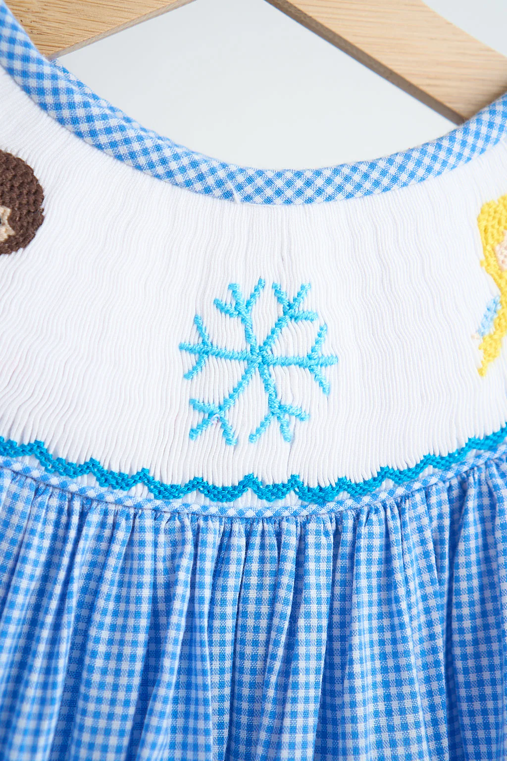 Blue snow princess hand smocked gingham dress - Image 3